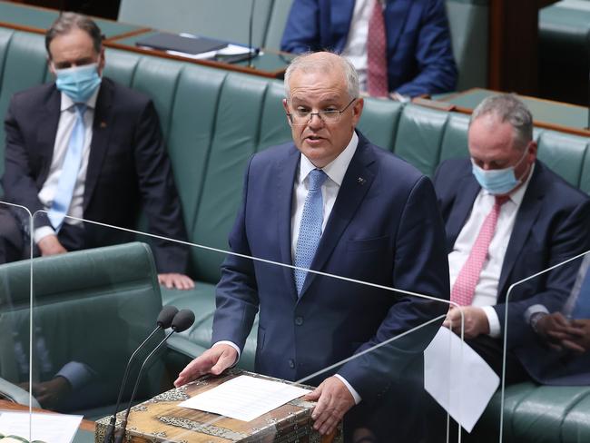 Scott Morrison apologises to victims of sexual harassment in Parliament House. Picture: Gary Ramage