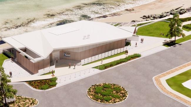 An aerial view of the proposed new $5.878m West Beach Surf Lifesaving Club. Pic: Walterbrooke