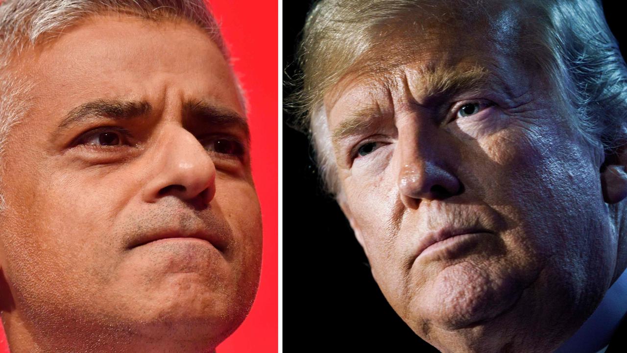 Sadiq Khan and Donald Trump are at loggerheads as the pair traded insults at the start of the US President’s trip to the UK. Picture: Ben Stansall and Brendan Smialowski / AFP