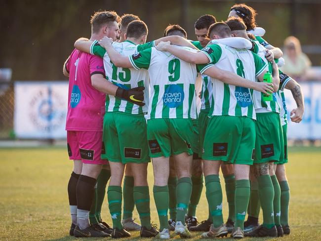 Southport players ahead of the 2019 Coast League One football (soccer) grand final against Robina City. Picture: East End Digital