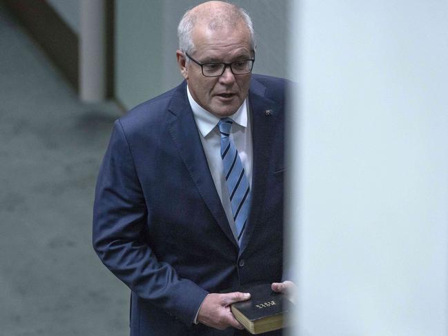 CANBERRA, AUSTRALIA - NewsWire Photos AUGUST 01, 2022: Former Prime Minister Scott Morrison was sworn in, in Parliament House, Canberra. Picture: NCA NewsWire / Gary Ramage