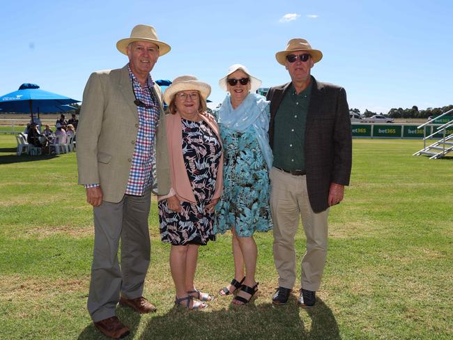 BAIRNSDALE, AUSTRALIA – MARCH 22 2024 Russell Greening, Shirleen Greening, Kirsten Larn and Paul Larn attend the Bairnsdale Cup race day. Picture: Brendan Beckett