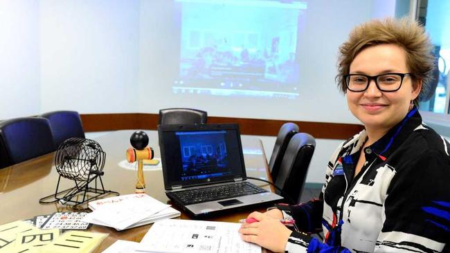 Rachele Belz is a Japanese teacher from The Cathedral College who is also teaching primary school students in Blackall via Skype. Photo Sharyn O'Neill / The Morning Bulletin. Picture: Sharyn O'Neill ROK120314sskype1