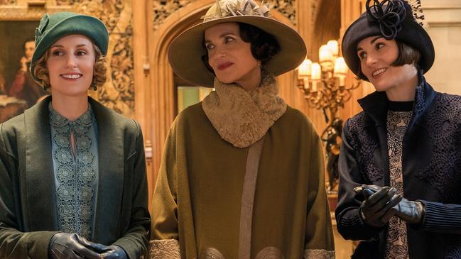 Joanne Froggatt, Elizabeth McGovern and Michelle Dockery in a scene from Downton Abbey the movie; 2019