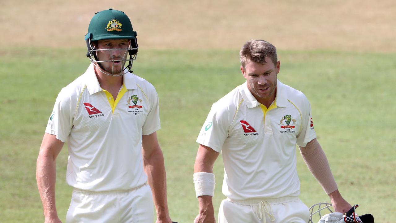 David Warner (R) and Cameron Bancroft (L) in Cape Town in 2018. Picture: Reuters/Mike Hutchings