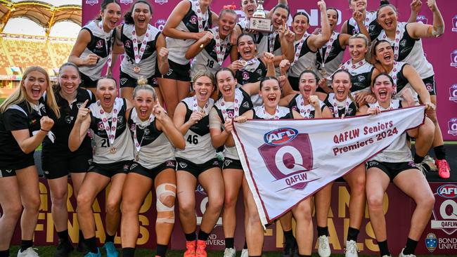 Southport Sharks win the 2024 Bond University QAFLW Seniors. Credit: Queensland AFL Media and Highflyer Images