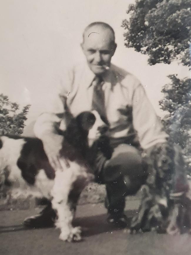 Charles Wooley's grandfather Charles Wooley III was at Gallipoli. Here he enjoys time with his spaniels later in life.