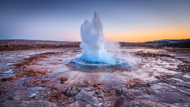 Iceland’s Gullfoss Geysir puts on a show.