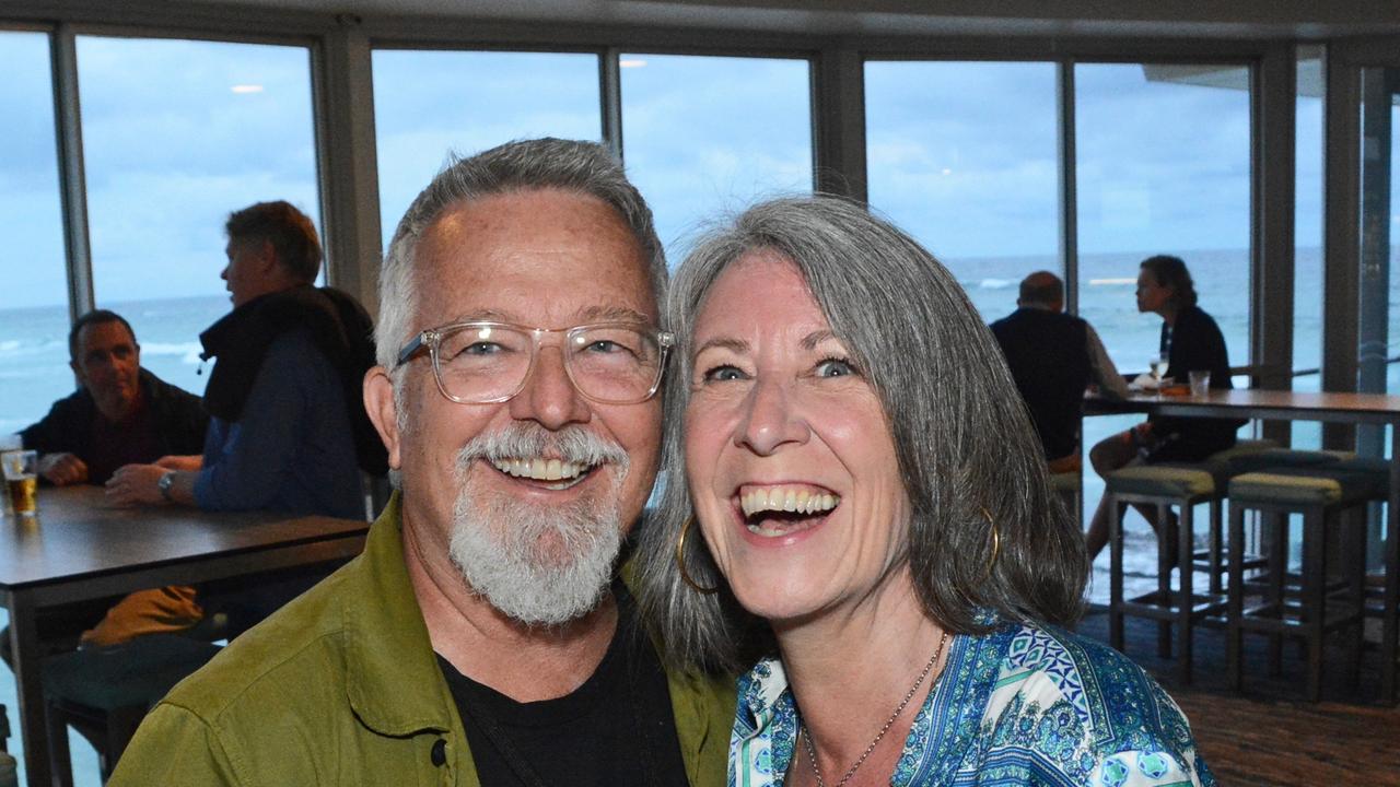 Cam Crossley and Janice Pryde at launch of Swell Sculpture Festival at Currumbin SLSC. Pic: Regina King