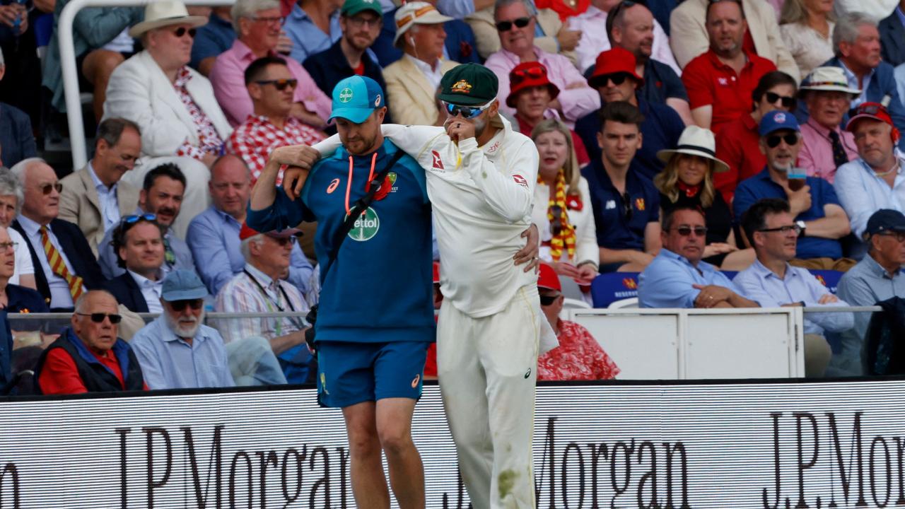 A calf injury ended Nathan Lyon’s Ashes campaign after just two Tests. Picture: Ian Kington / AFP