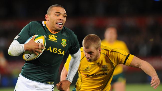 South Africa’s Bryan Habana runs to score against Australia at Loftus Versfeld in 2012.