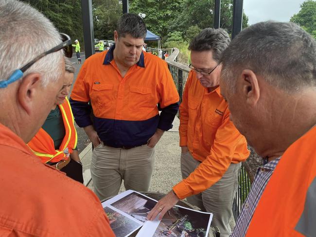 State Transport Minister Brent Mickelberg received briefings of works being conducted on the Kuranda Range Rd and Barron River Bridge during a visit on December 4. Picture: Facebook