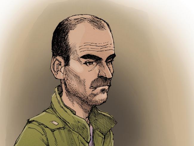 Sketch artist image of Paedophile Ashley Paul Griffith who is currently appearing in Brisbane Supreme Court - Victims vilely abused by Griffith have taken the witness stand to detail the impact of his actions on their lives. One girl was three or four when she was abused by him many times which he recorded and uploaded to the dark web.    Picture Brett Lethbridge court sketch 28.11.24