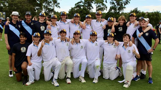 Camberwell Grammar First XI celebrate their AGSV cricket premiership victory. Picture: Supplied.