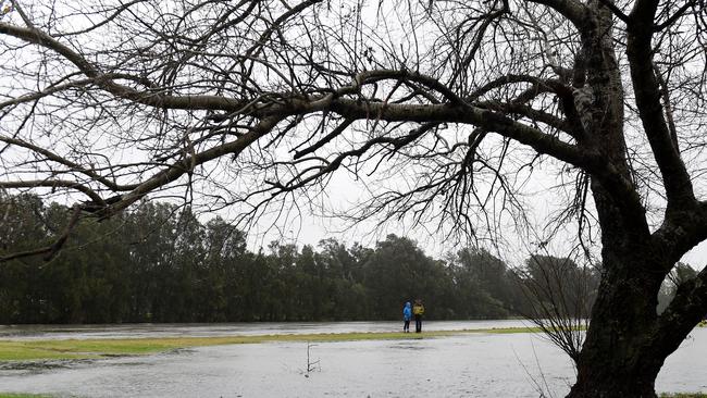 Residents walked along the banks of the Cooks River and a partially flooded golf course in Sydney yesterday.