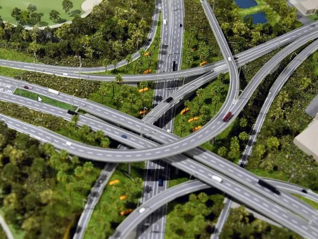 A model showing the new WestConnex M5 St Peters interchange.