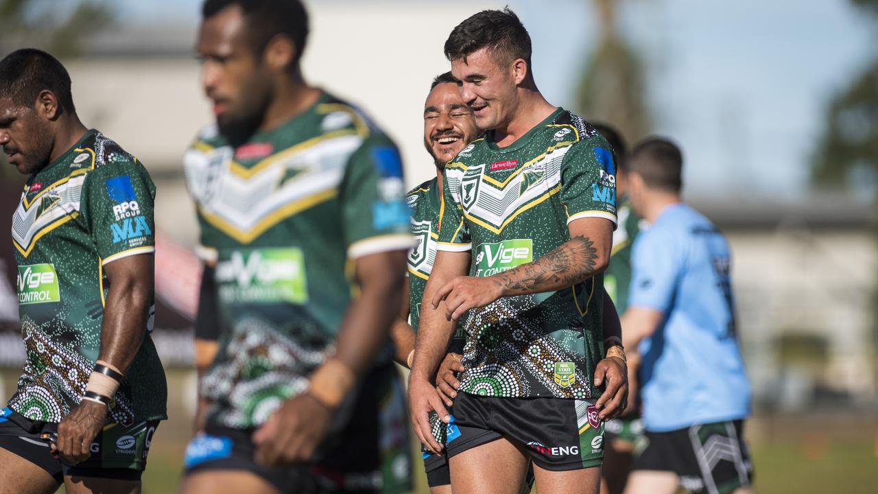 Zac Hetherington (right) celebrates his try for Ipswich Jets in 2021. Picture: Kevin Farmer