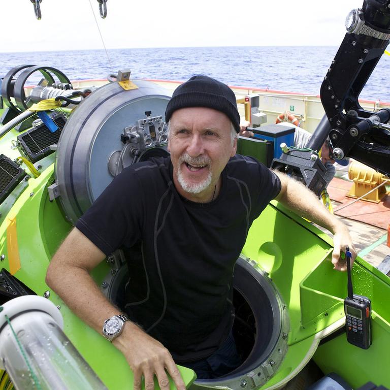 Cameron emerges from the ‘Deepsea Challenge’ submersible in 2012. Picture: Mark Thiessen/National Geographic