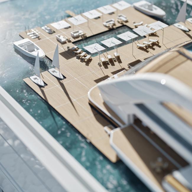 The outdoor area of the proposed superyacht Ulyssia, which is expected to launch in Monaco in 2029.