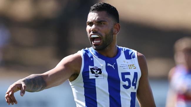 MELBOURNE . 11/03/2023.  VFL. North Melbourne vs Western Bulldogs at Arden Street Oval.  Tarryn Thomas of the Kangaroos during todays VFL hitout   . Pic: Michael Klein