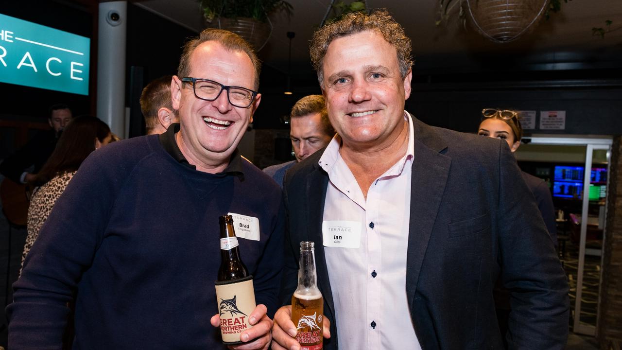 At the launch of the Terrace restaurant and outdoor space at the Southern Hotel are (from left) Brad Fitzgibbons and Ian Giles.