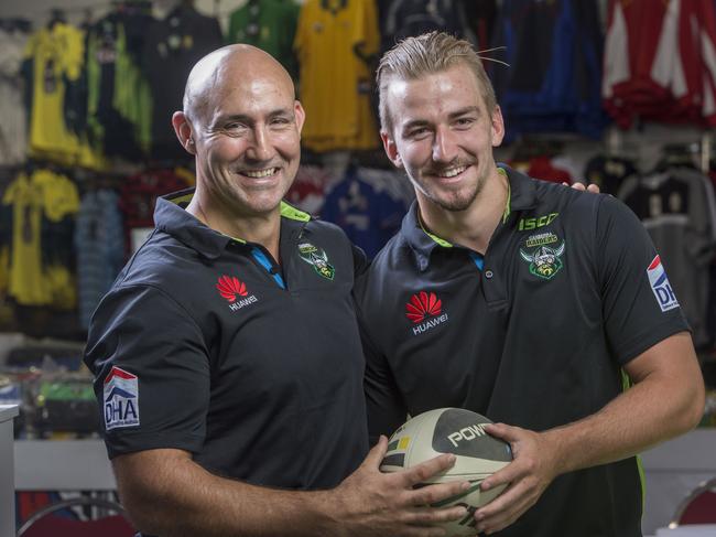 Former Canberra Raider Jason Croker and nephew Lachlan Croker. Photo: Andrew Taylor