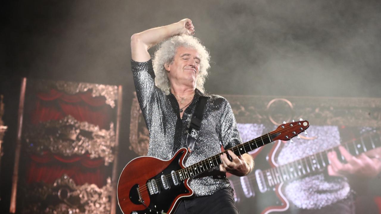 Brian May performing at Metricon Stadium. Photograph: Jason O'Brien.