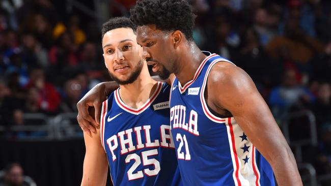 Ben Simmons #25 and Joel Embiid #21 of the Philadelphia 76ers.