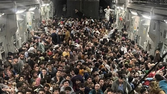 640 people escaping Afghanistan on board a US Air Force plane. Picture: Defenseone.com