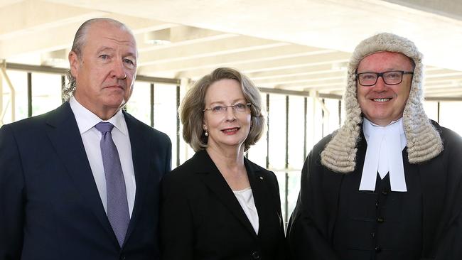 Michael Albrecht, with High Court Chief Justice Susan Kiefel and then Attorney-General Senator George Brandis in 2017. Picture: Kym Smith