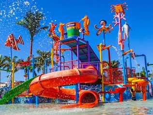 Jack and Stella Bromirski have often looked longingly at the The Oaks Oasis Adventure Park in Caloundra, and after mum Jodie won the Sunshine Coast Family Holiday the kids now have a chance to enjoy the waterpark. Picture: Contributed