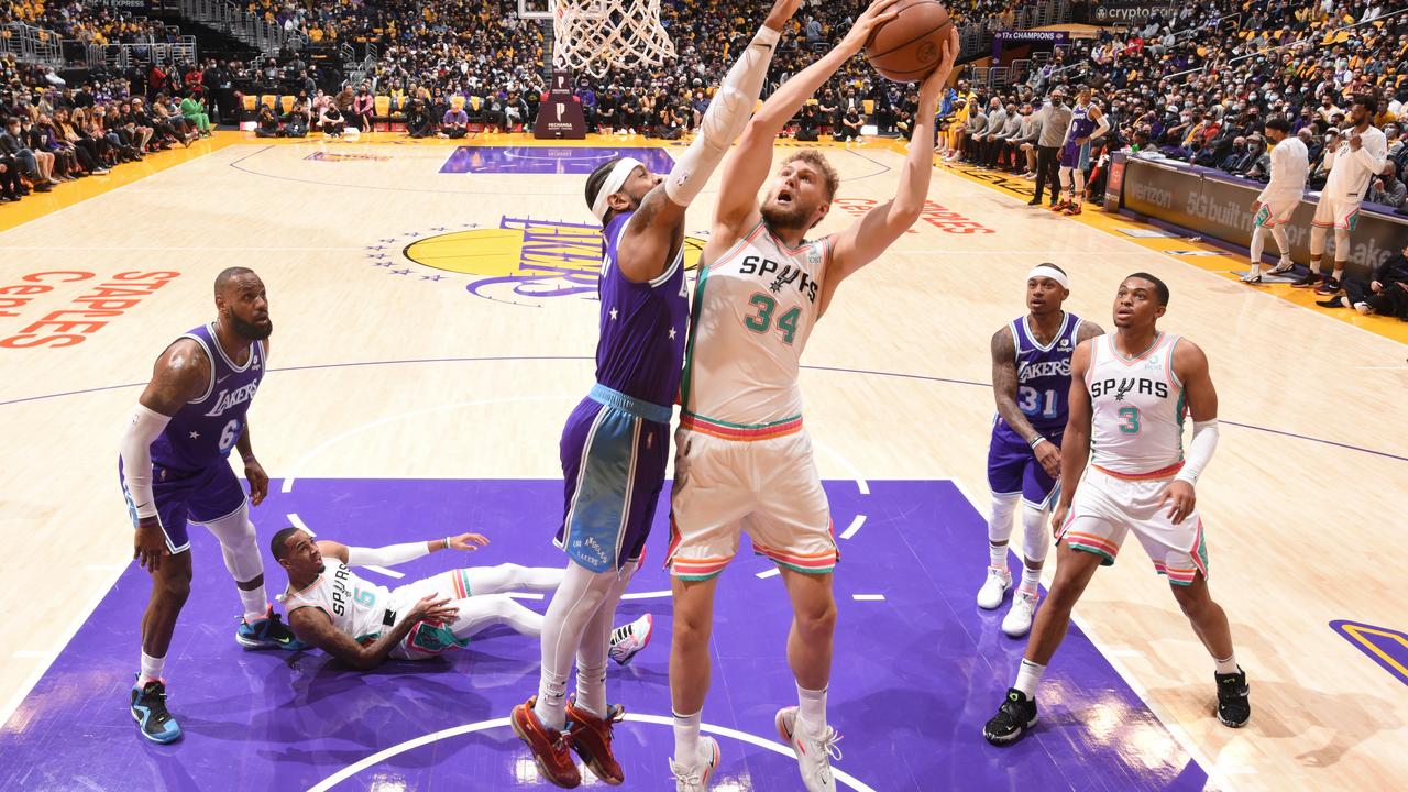 Jock Landale had a breakout game against the Lakers. Picture: Juan Ocampo/NBAE via Getty Images