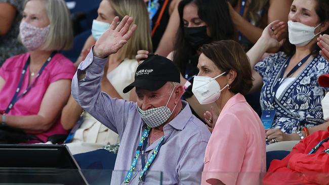 The great Rod Laver was courtside to cheer Barty on. Picture: Getty Images