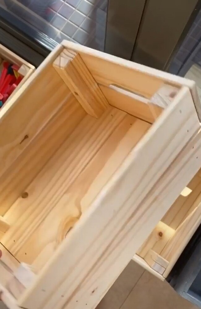 She used these $10 Knagglig wooden crates to store bulky foods. Picture: Instagram/RachaelFinch