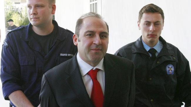 Tony Mokbel arrives at court in Athens on March 4, 2008. Picture: AP/Thanassis Stavrakis