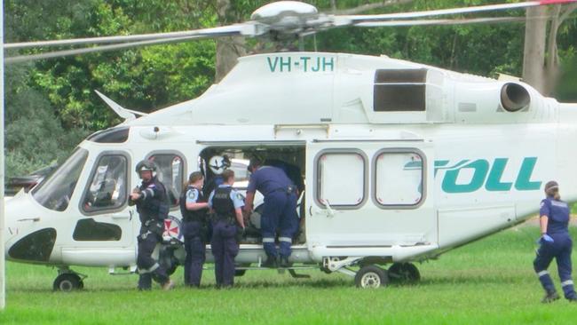 The Toll rescue helicopter at the scene. Picture: TNV