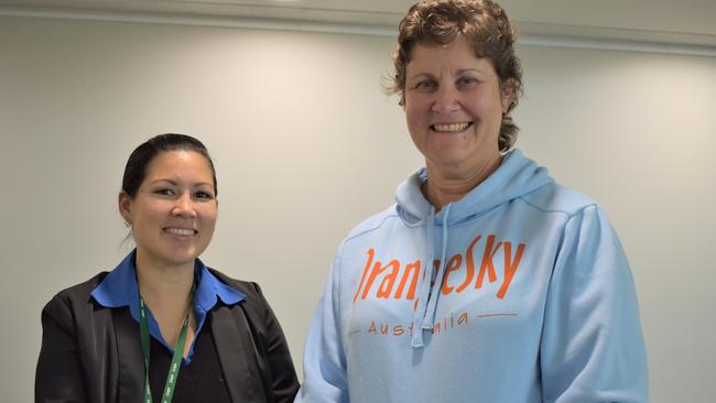 Aboriginal and Torres Strait Islander Community Health Service (ATSICHS) finance manager Maria Tyler with Orange Sky Mackay volunteer Lisa Jamieson at the Mackay Community Foundation grants' presentation. Picture: Heidi Petith