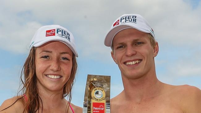 Winners of the Pier to Pub in Lorne. Female winner LANI PALLISTER and male winner HAYDEN COTTER