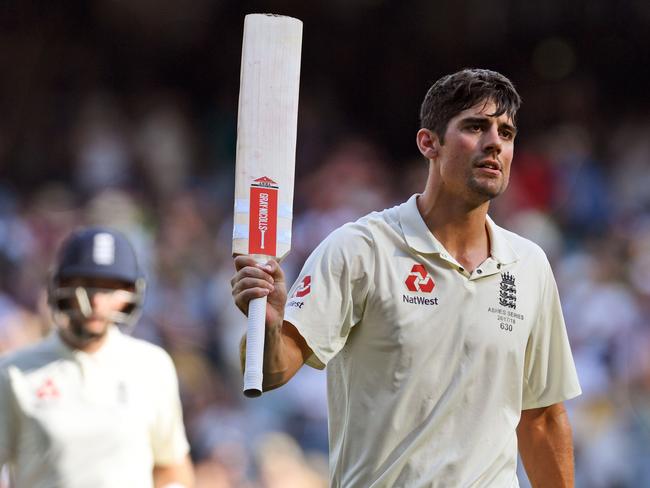 England's Alastair Cook celebrates scoring his Boxing Day Test century.