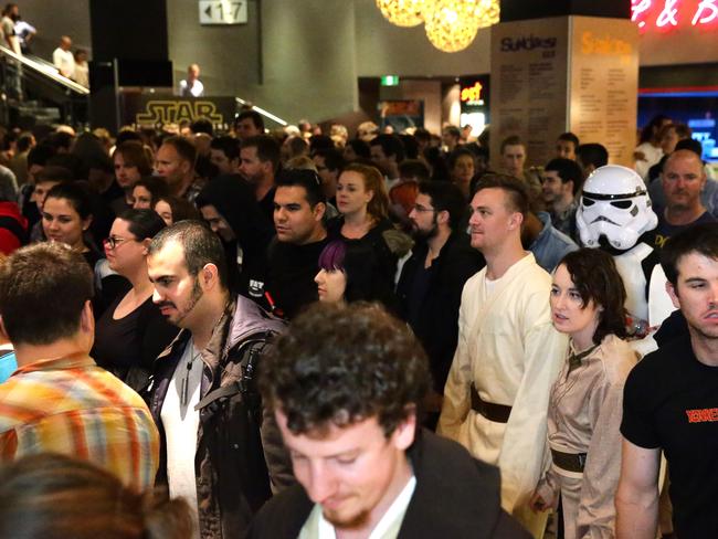 Crowds of fans gather at Event Cinemas, George Street, at midnight.