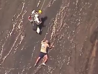 A man has been rescued off the side of Mt Beerwah in the Sunshine Coast hinterland on June 6. Picture: Channel 7 News