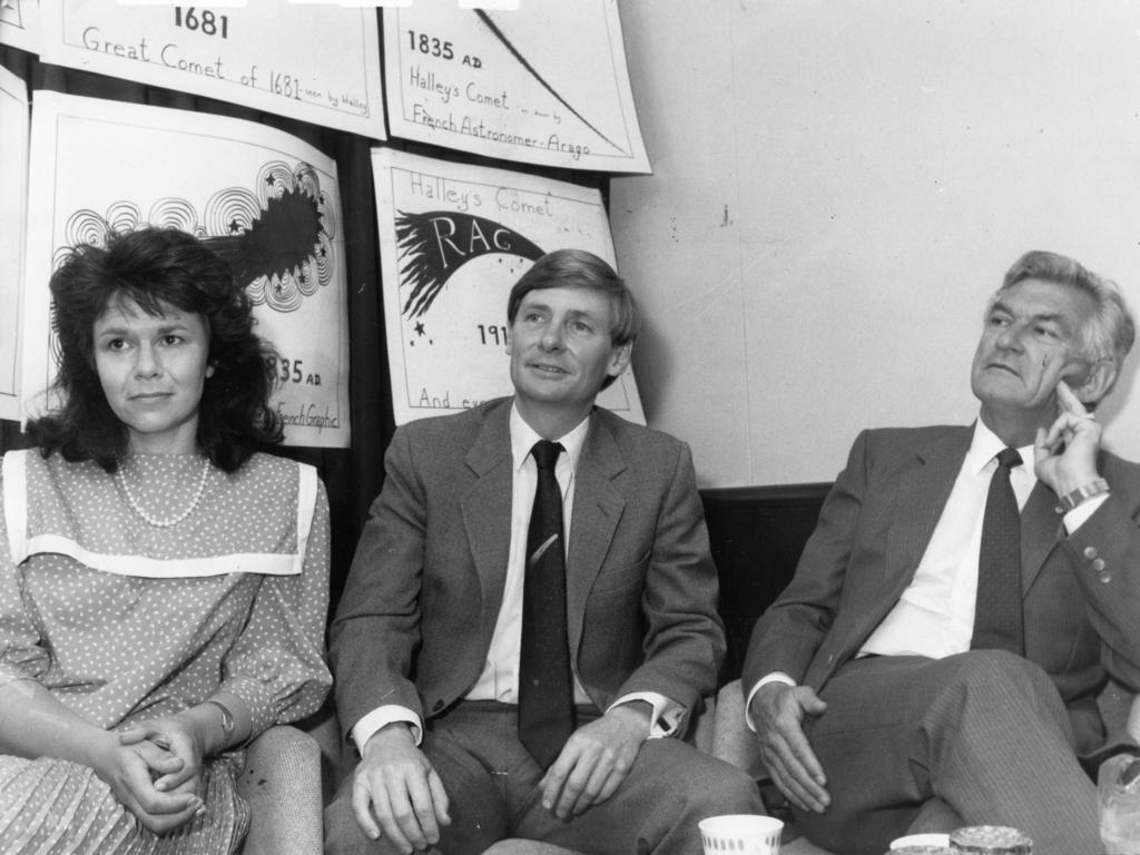 Former premier John Bannon with his wife Angela and then PM Bob Hawke in 1985.