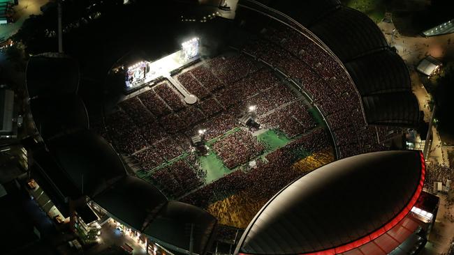 An aerial view of the 2015 Rolling Stones concert at Adelaide Oval. Picture Dylan Coker