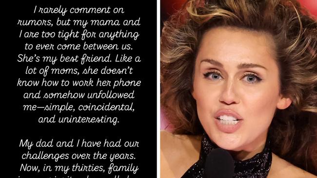 Miley Cyrus hits back in a statement.