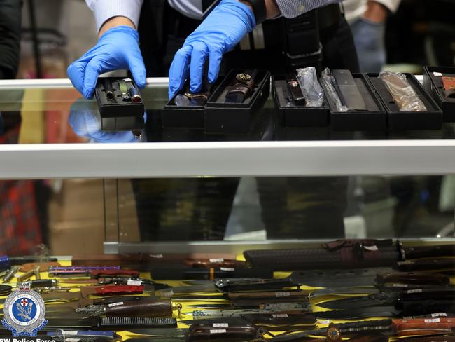 Officers uncovered flick knives, sheath knives, butterfly knives, Zombie knives, push daggers and concealed blades. Picture: NSW Police