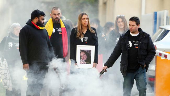 26/08/19 Family of Tanya Day (L-R Warren Stevens and Apryl Day) who died in Police custody make their way down to the Victorian coroners court for an inquiry into the Aboriginal womans death. Aaron Francis/The Australian