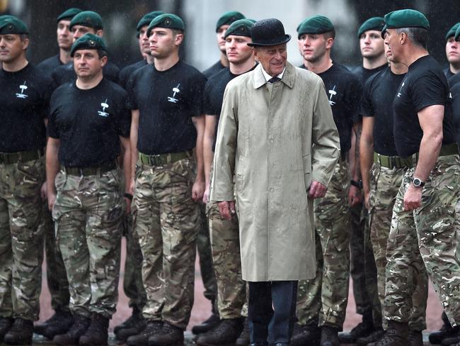 The Duke of Edinburgh attended a parade of Royal Marines at Buckingham Palace, the last of 22,219 solo public engagements since she ascended to the throne in 1952. Picture: AFP.