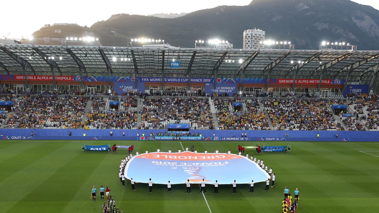 General view inside the stadium as players walk onto the pitch