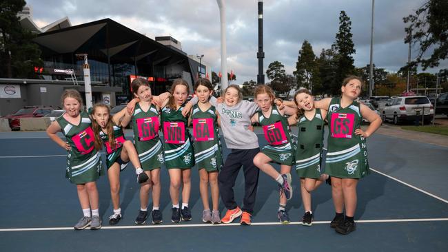 Geelong Amateurs Gems under-11 netball team pull their funniest faces.