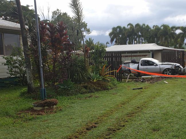 A Ford Falcon ute with an orange pinstripe slammed through a pole late on Thursday night and caused a power outage lasting into Friday, January 13. Photo: Contributed